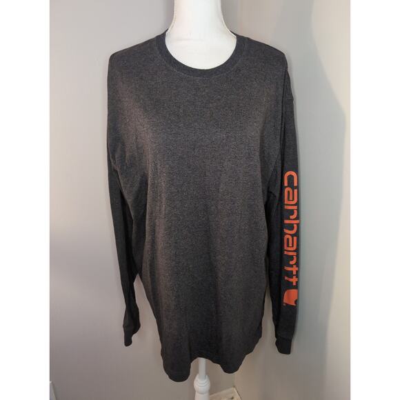 Carhartt Other - Men's Carhartt original fit outdoor gray LG long sleeve orange logo shirt